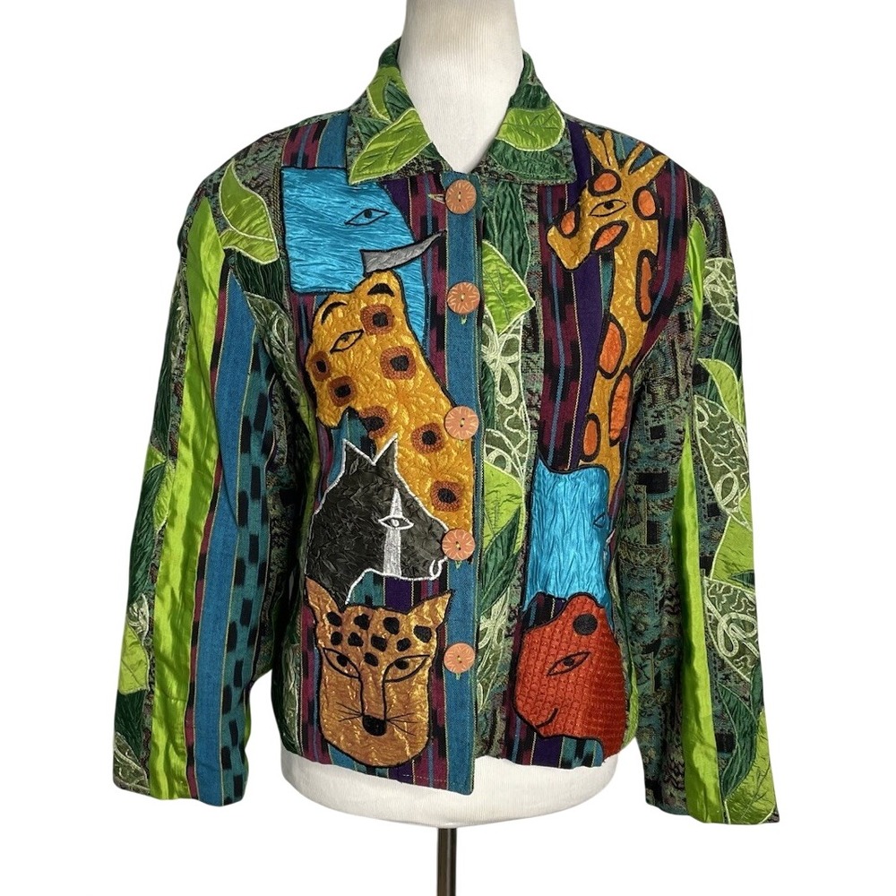 VTG 90s NWT Anage  Animals  Patchwork  Embroidered  Jacket  Blazer Art to Wear M